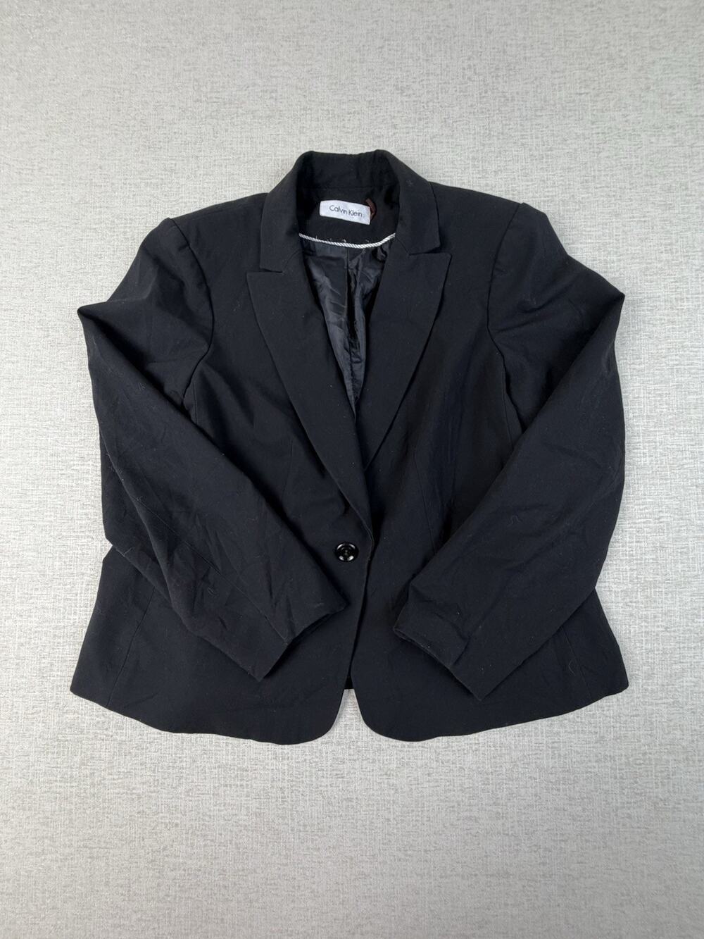 Calvin Klein Women’s 14W Black One Button Stretch Blazer Jacket Plus Size